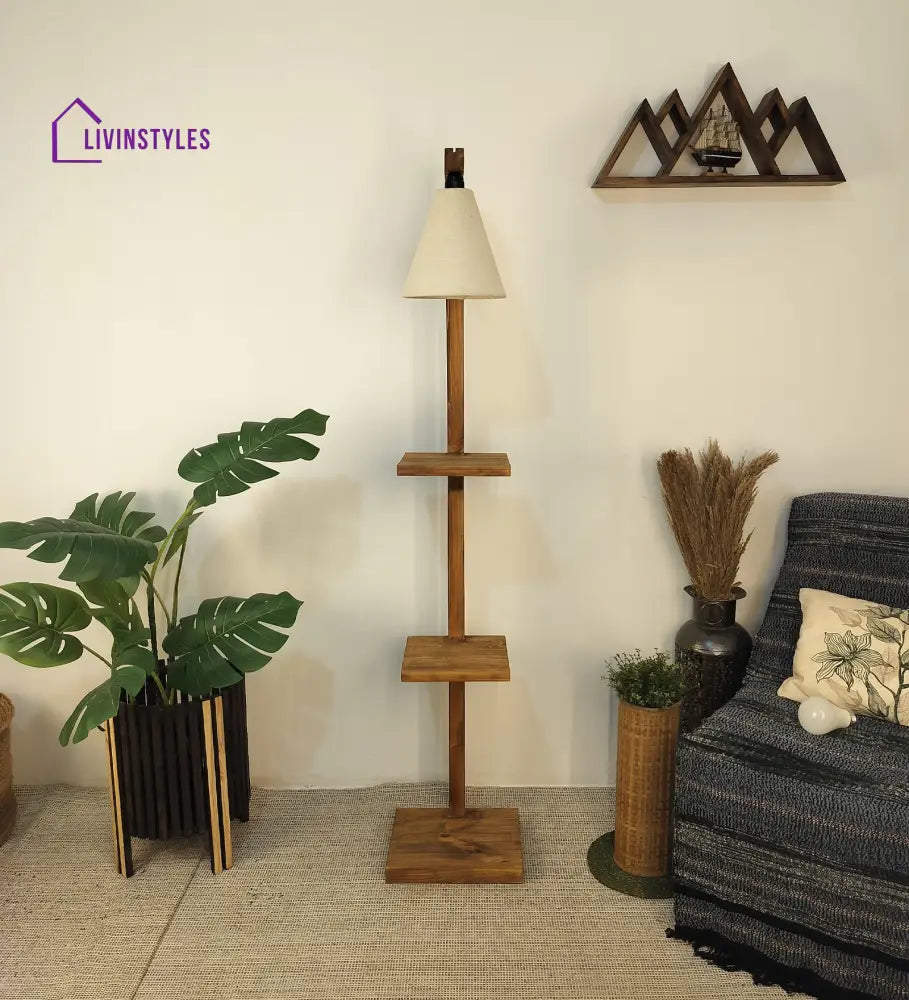 Andre Wooden Floor Lamp With Brown Base And Jute Fabric Lampshade Lamps