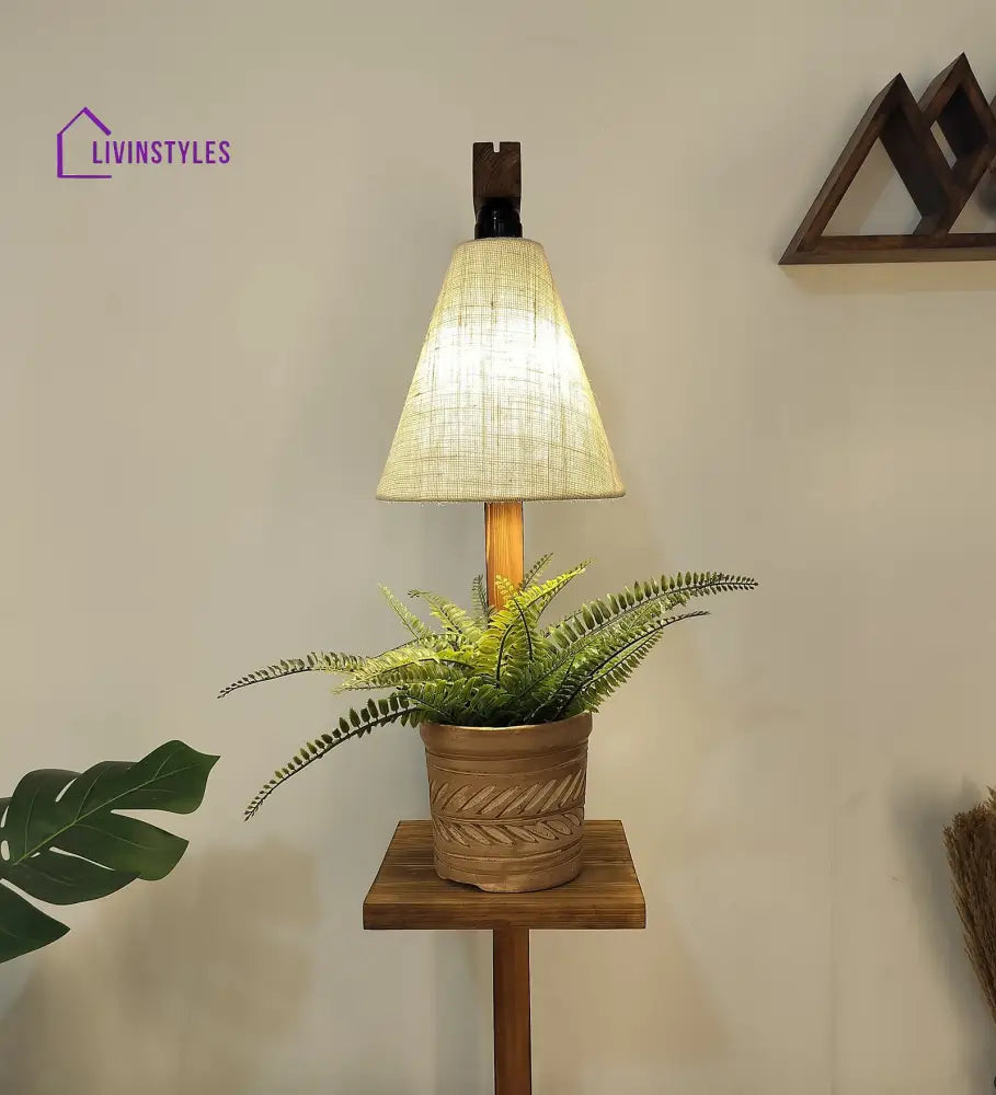 Andre Wooden Floor Lamp With Brown Base And Jute Fabric Lampshade Lamps