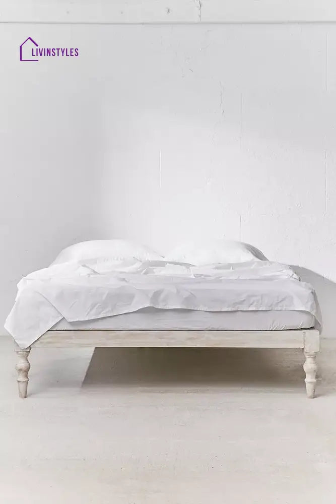 Anfima White Solid Wood Bed