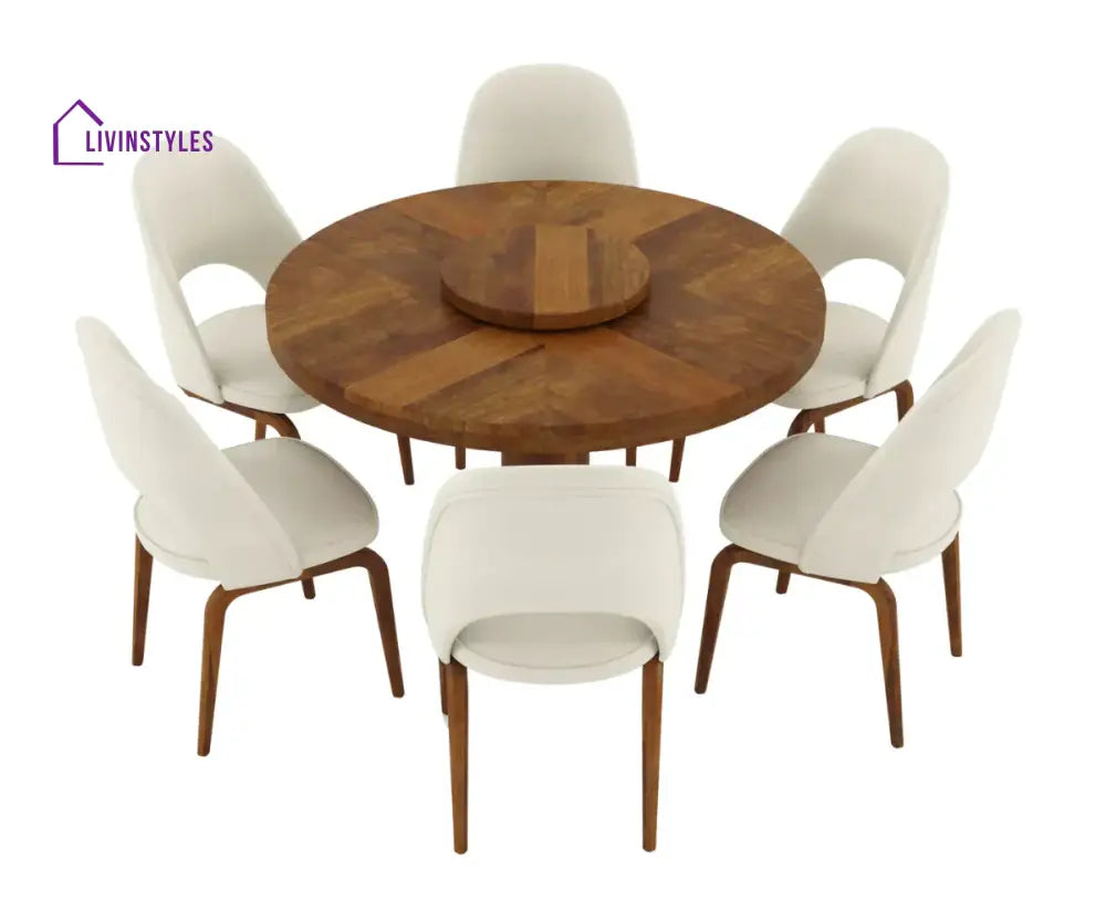 Fexoria Round Dining Table and Chairs for 6, Natural Finish.