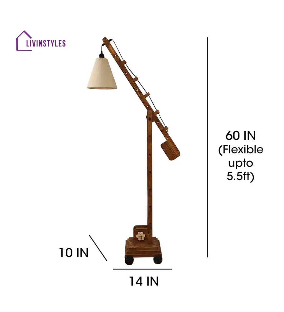 Angler Wooden Floor Lamp With Brown Base And Jute Fabric Lampshade Lamps