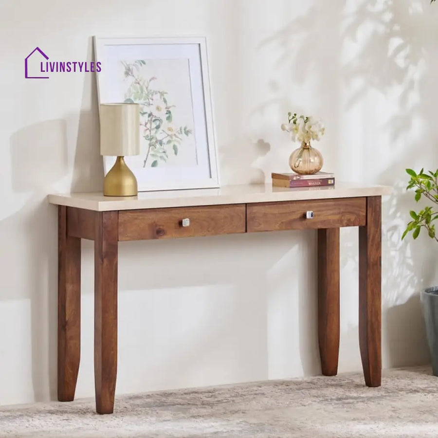 Aniket Solid Wood and Marble Top Console Table