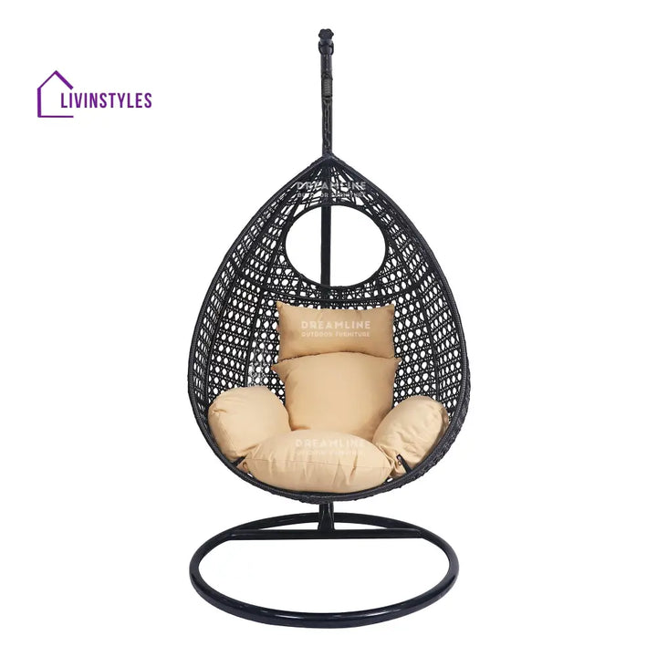 Anita Single Seater Hanging Swing With Stand For Balcony | Garden (Dark Brown) Swings