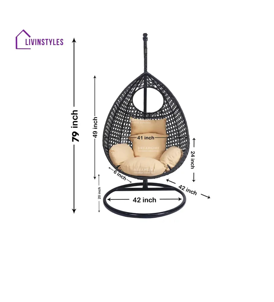 Anita Single Seater Hanging Swing With Stand For Balcony | Garden (Dark Brown) Swings