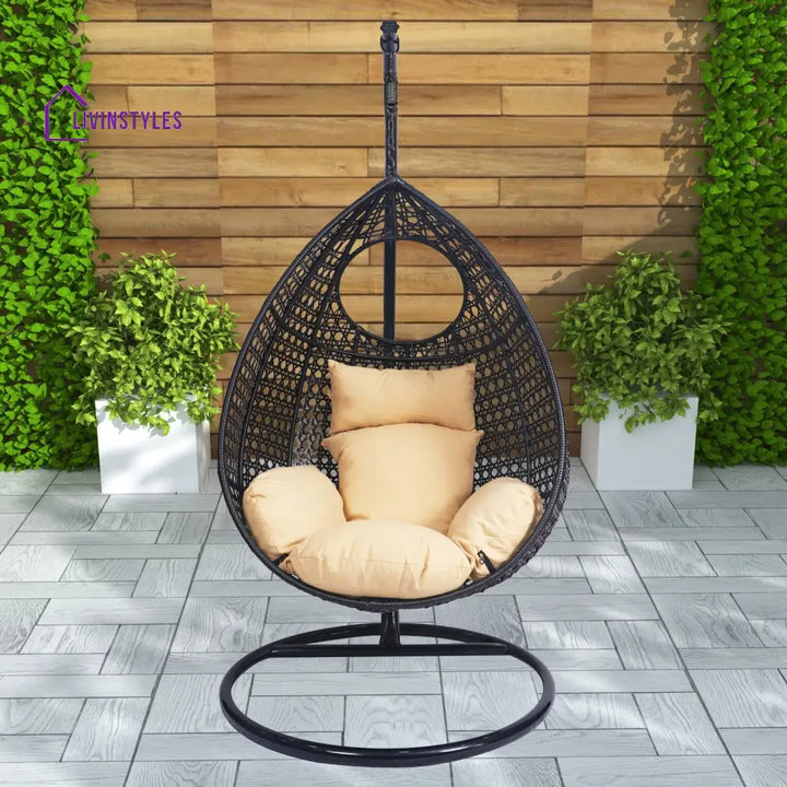 Anita Single Seater Hanging Swing With Stand For Balcony | Garden (Dark Brown) Swings