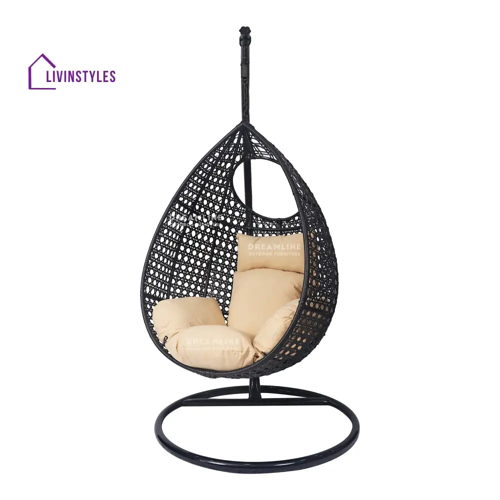 Anita Single Seater Hanging Swing With Stand For Balcony | Garden (Dark Brown) Swings