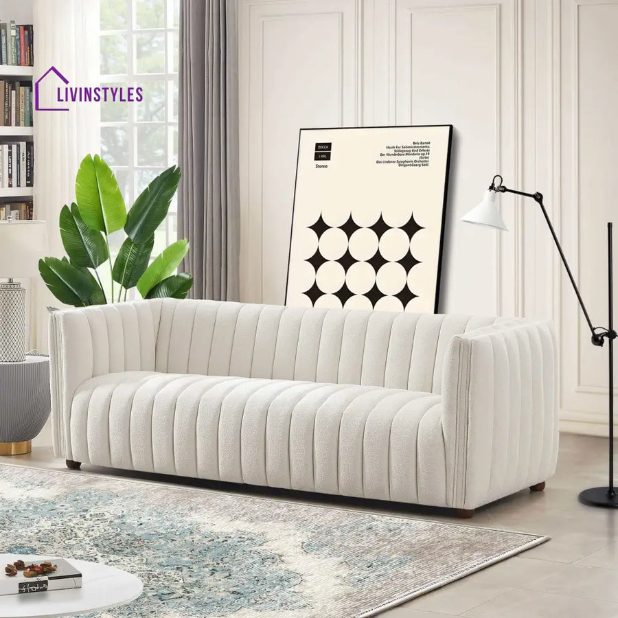 Anitha Beige Three Seater Sofa For Living Room