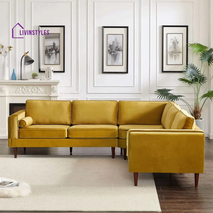 Anjali Gold L Shaped Velvet Sofa For Living Room