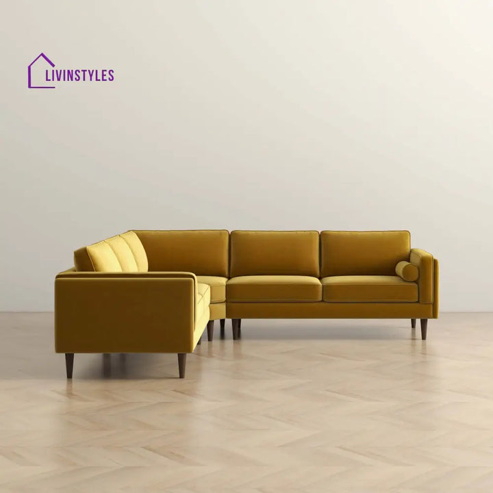 Anjali Gold L Shaped Velvet Sofa For Living Room