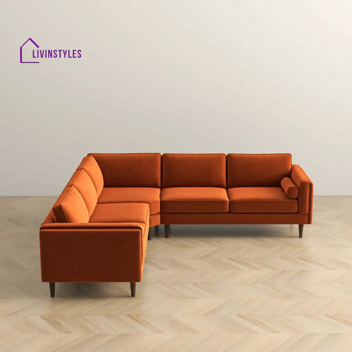 Anjali Orange L Shaped Velvet Sofa For Living Room