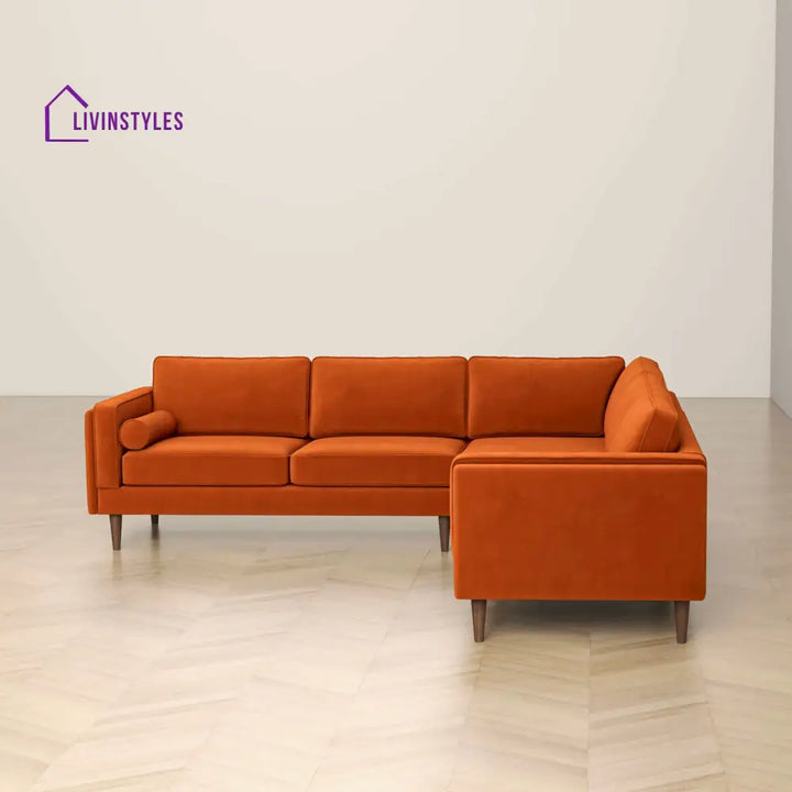 Anjali Orange L Shaped Velvet Sofa For Living Room