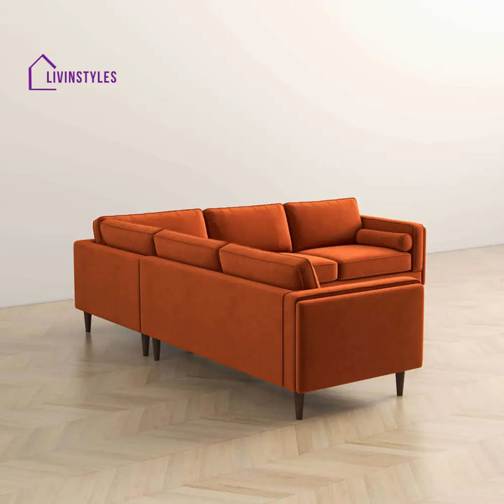 Anjali Orange L Shaped Velvet Sofa For Living Room