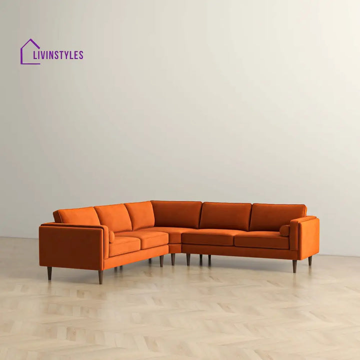 Anjali Orange L Shaped Velvet Sofa For Living Room