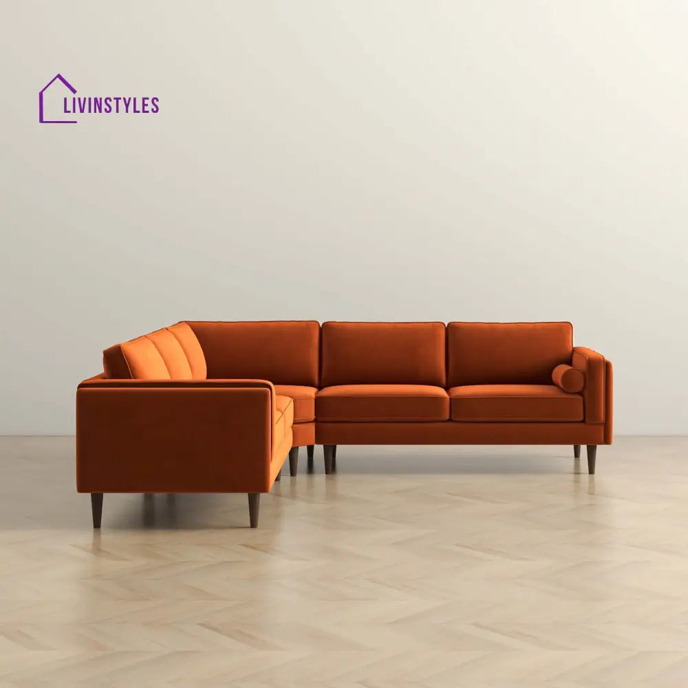 Anjali Orange L Shaped Velvet Sofa For Living Room