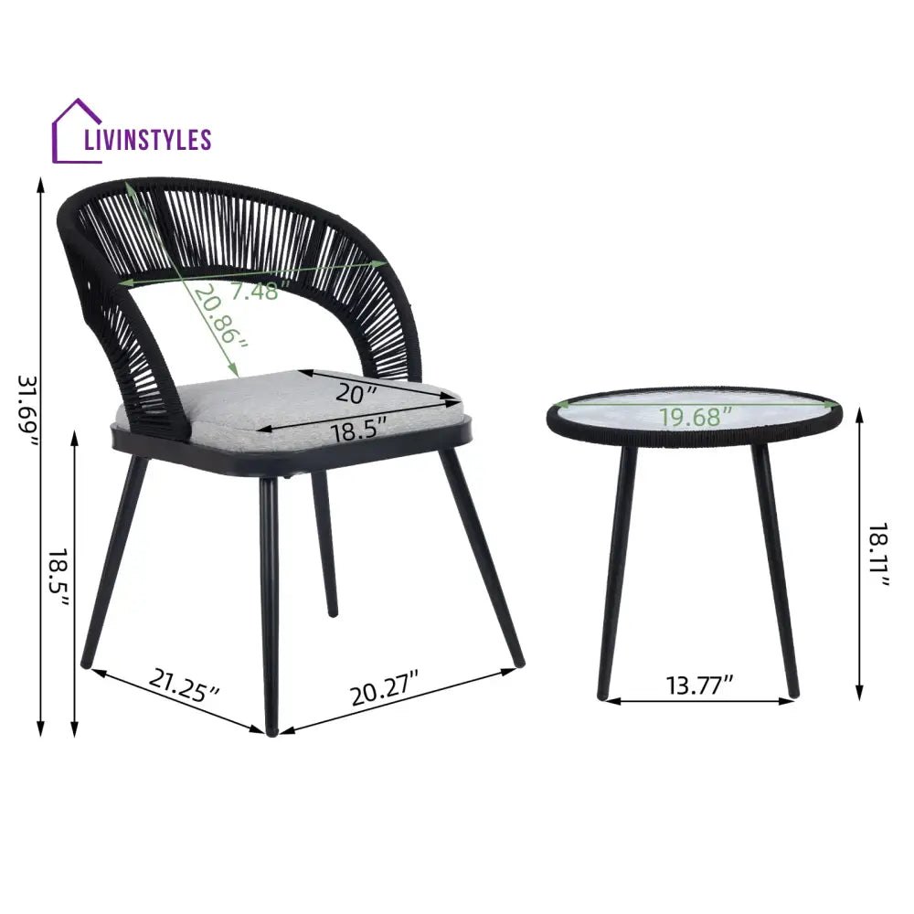Anjali Outdoor Patio Seating Set 2 Chairs And 1 Table Braided & Rope Coffee Sets