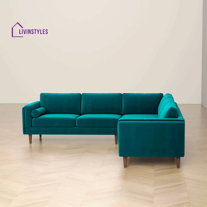 Anjali Teal L Shaped Velvet Sofa For Living Room