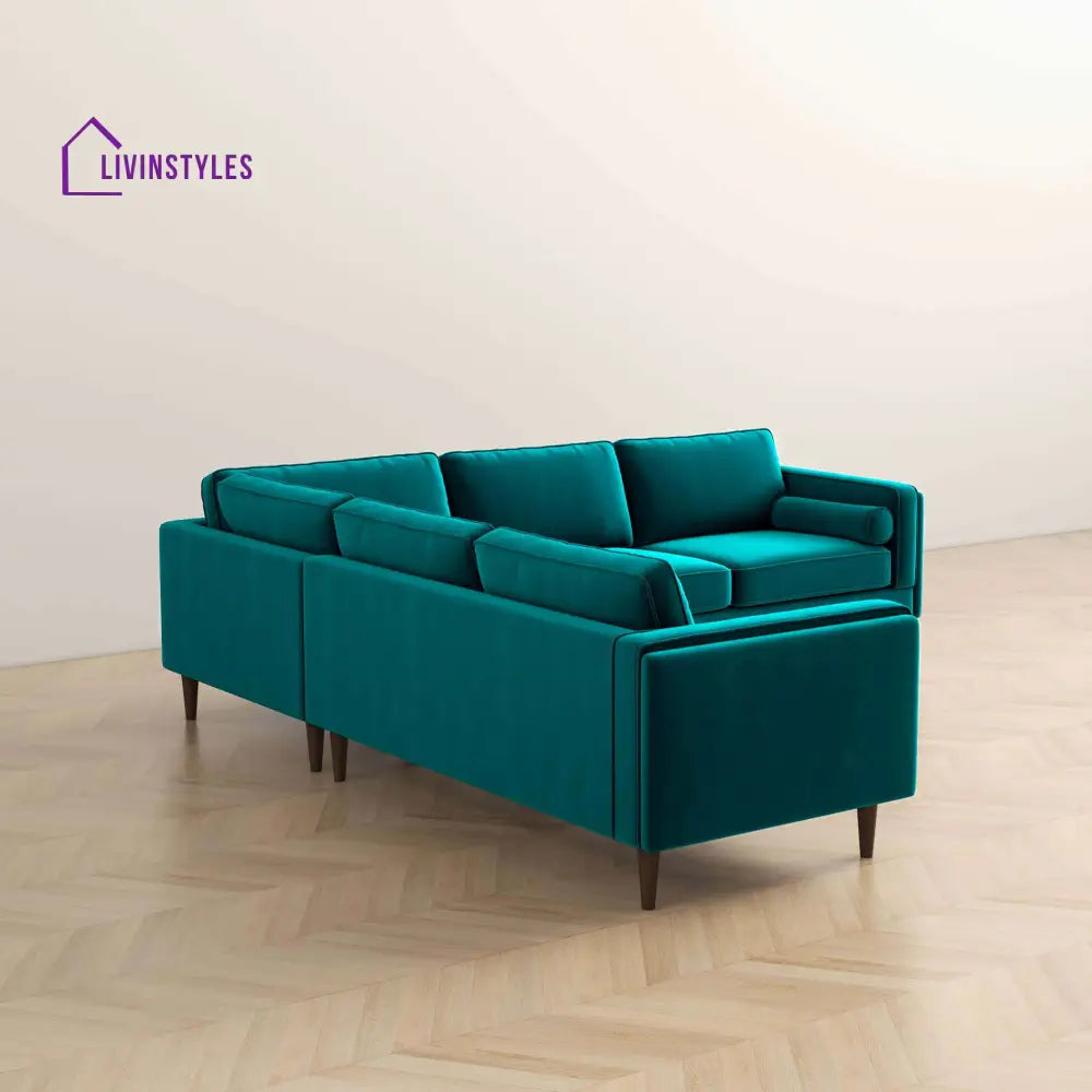 Anjali Teal L Shaped Velvet Sofa For Living Room