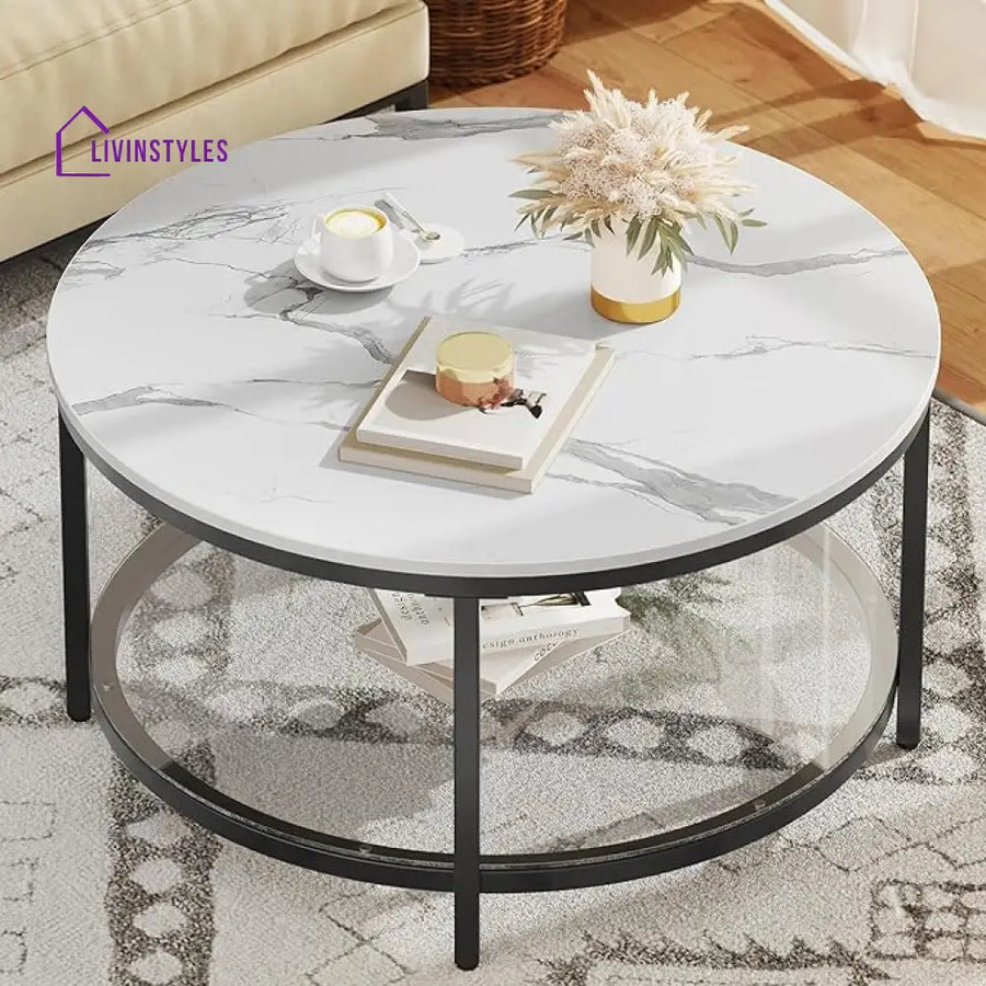 Ankit Metal Black Coffee Table With Marble Top