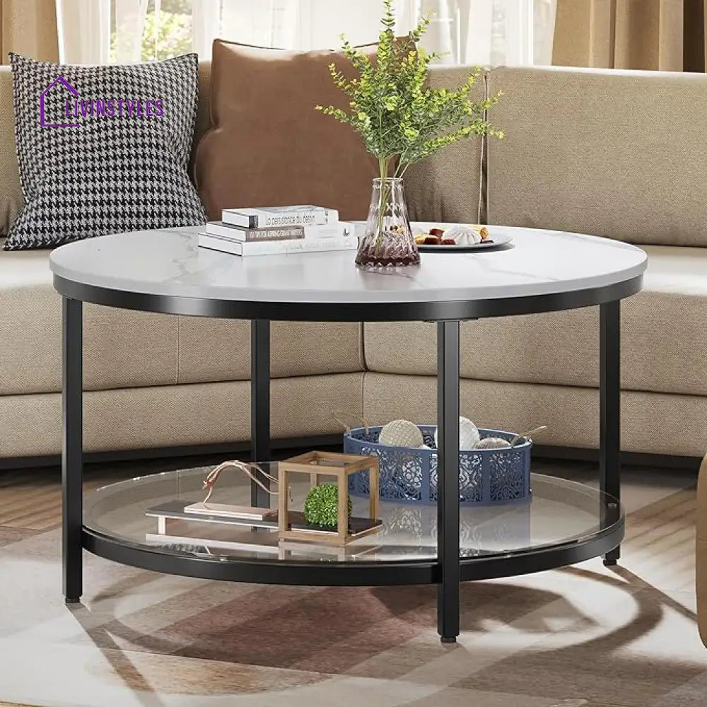 Ankit Metal Black Coffee Table With Marble Top