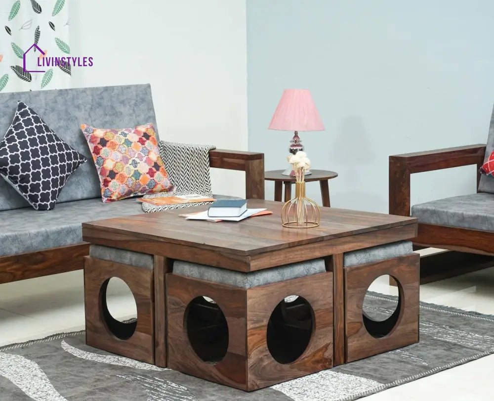 Nagpur Coffee Table with 4 Stools - Coffee Table - Furniselan