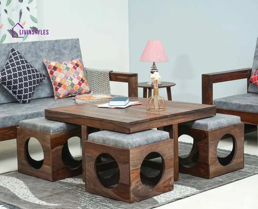 Nagpur Coffee Table with 4 Stools - Coffee Table - Furniselan