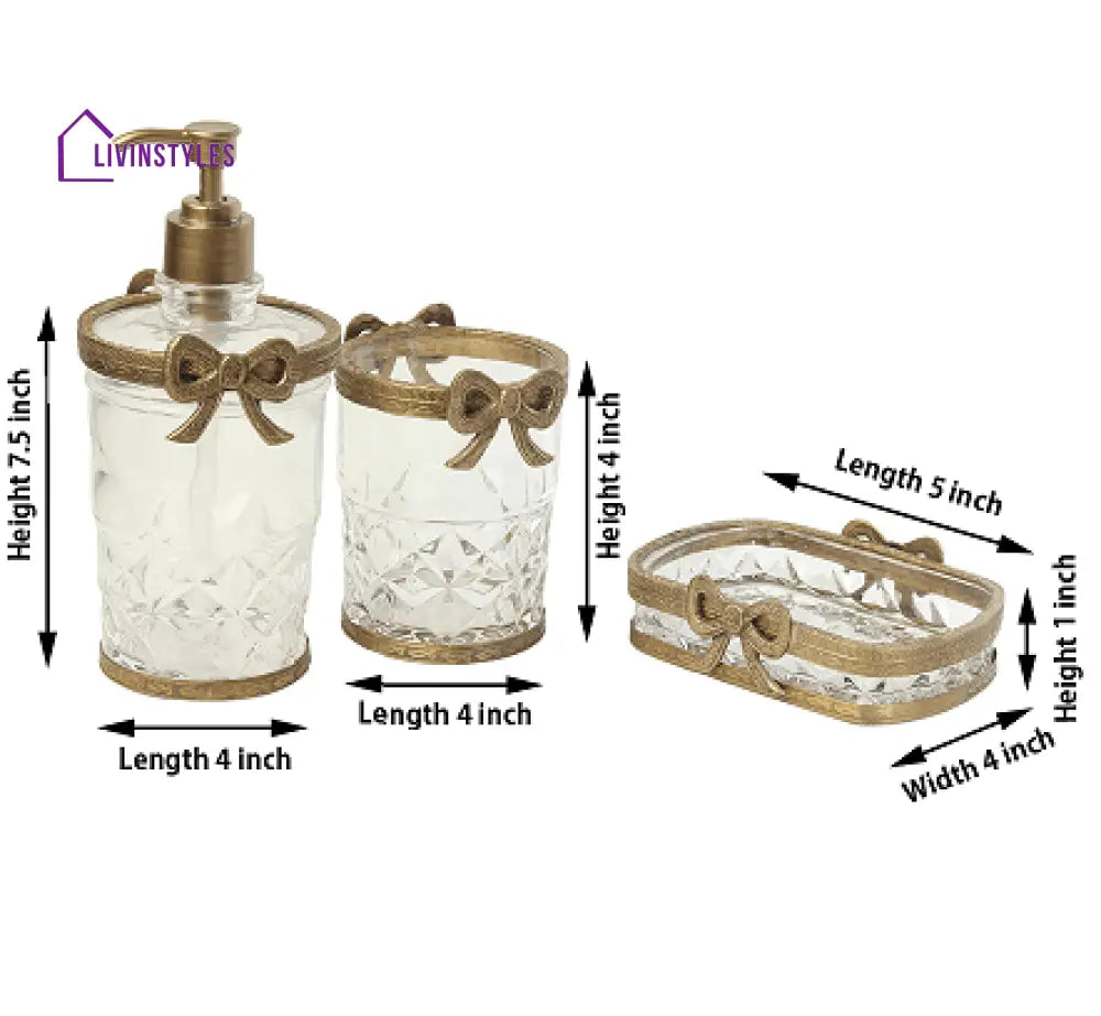 Antique Bow-Tied Glass Bathroom Gold Set