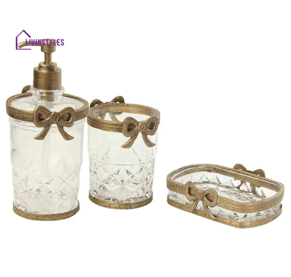 Antique Bow-Tied Glass Bathroom Gold Set