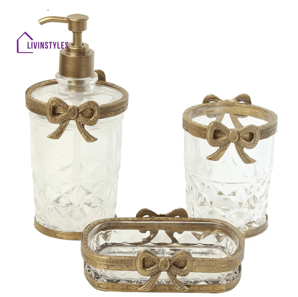 Antique Bow-Tied Glass Bathroom Gold Set