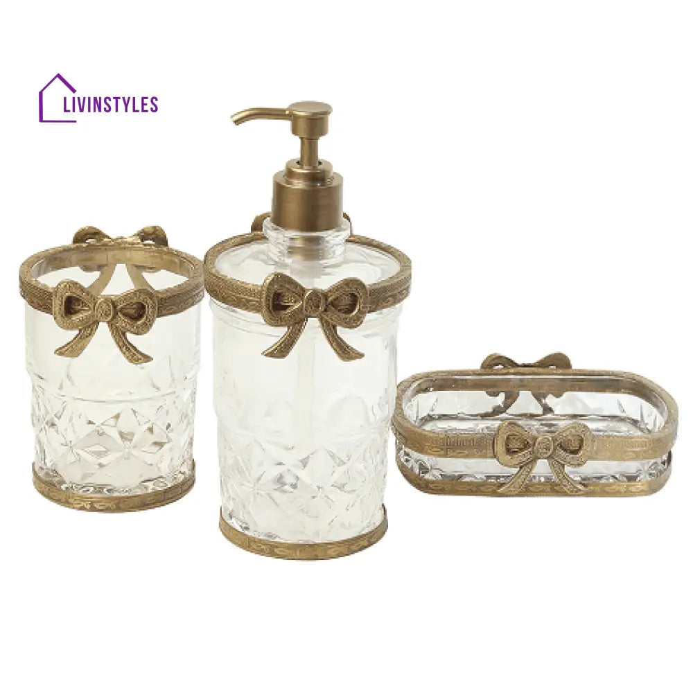 Antique Bow-Tied Glass Bathroom Gold Set