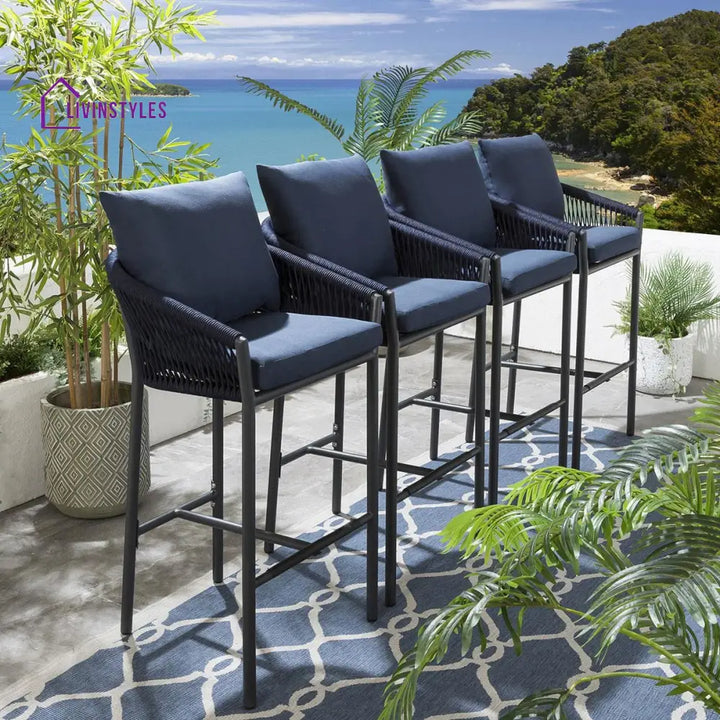 Anu Outdoor Patio Bar Chair 4 Chairs For Balcony Braided & Rope Blue Sets