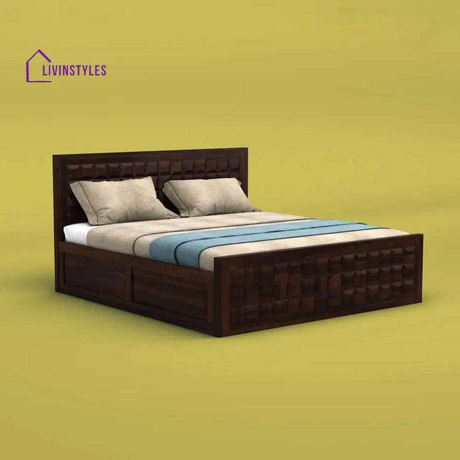 Anuja Sheesham Wood Box Storage Bed (Queen Size Walnut Finish)