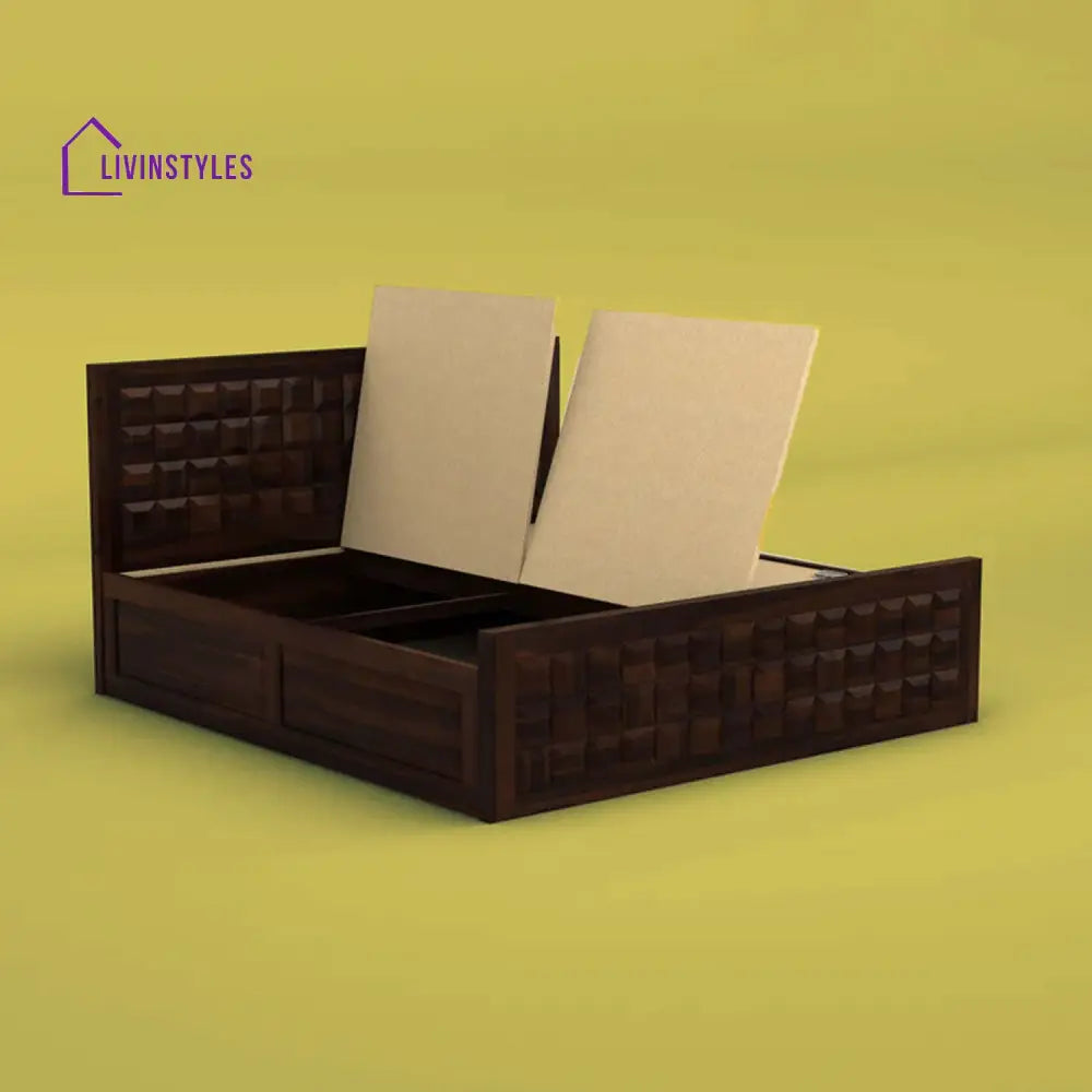 Anuja Sheesham Wood Box Storage Bed (Queen Size Walnut Finish)