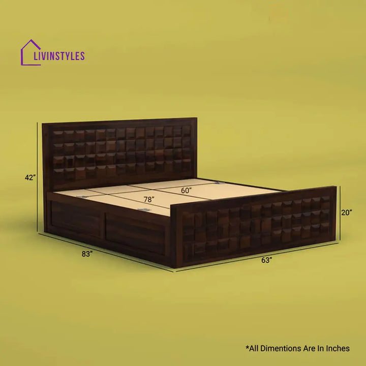 Anuja Sheesham Wood Box Storage Bed (Queen Size Walnut Finish)