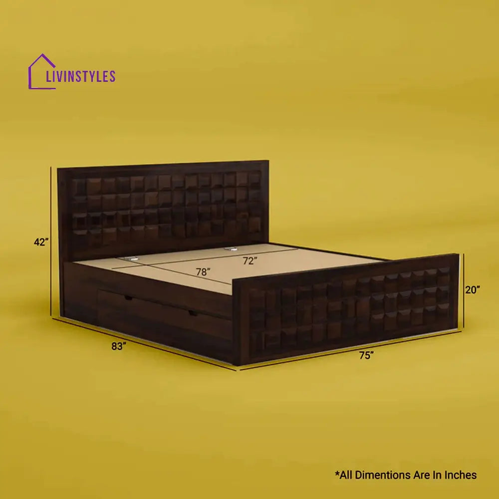 Anuja Sheesham Wood Drawer Storage Bed (King Size Walnut Finish)