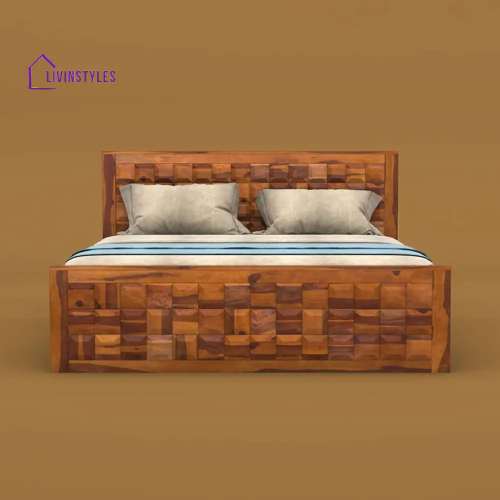 Anuja Sheesham Wood Hydraulic Storage Bed (King Size Honey Finish)