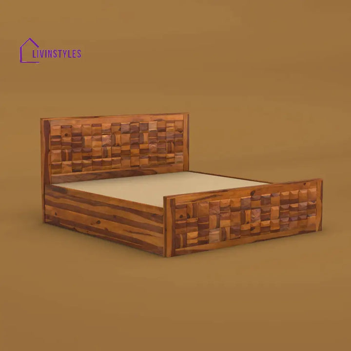 Anuja Sheesham Wood Hydraulic Storage Bed (King Size Honey Finish)