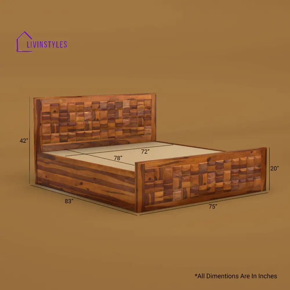 Anuja Sheesham Wood Hydraulic Storage Bed (King Size Honey Finish)