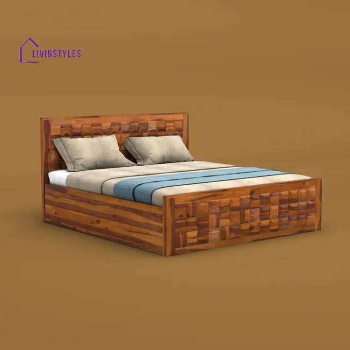 Anuja Sheesham Wood Hydraulic Storage Bed (King Size Honey Finish)