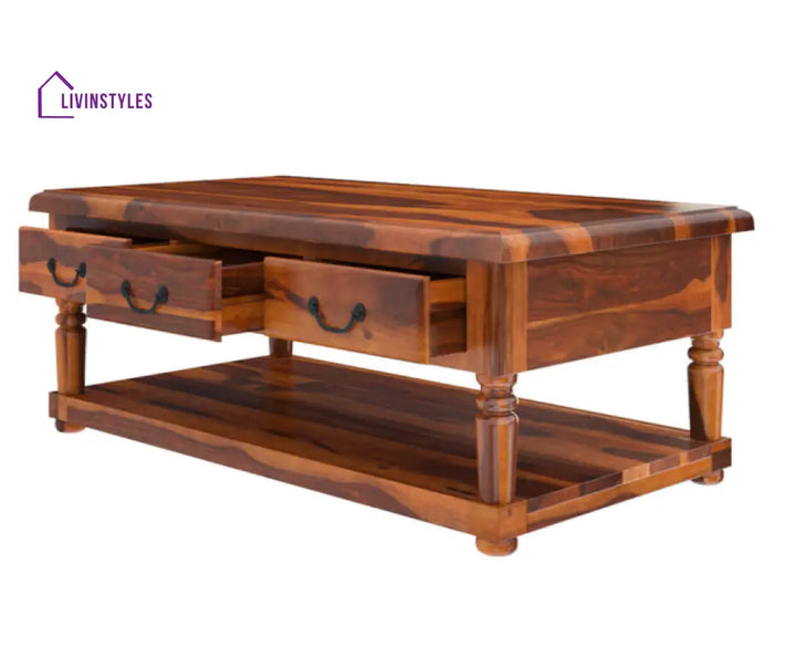 Anupama Solid Wood Coffee Table With 3 Drawer