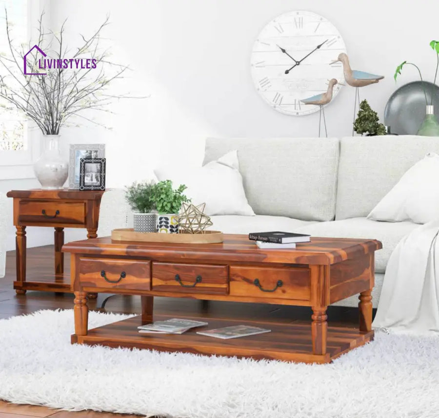 Anupama Solid Wood Coffee Table With 3 Drawer