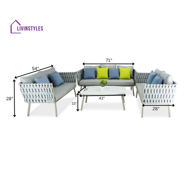 Anuradha Outdoor Sofa Set 3 Seater | 2 Double Seater And 1 Center Table (Grey) Braided & Rope Sets