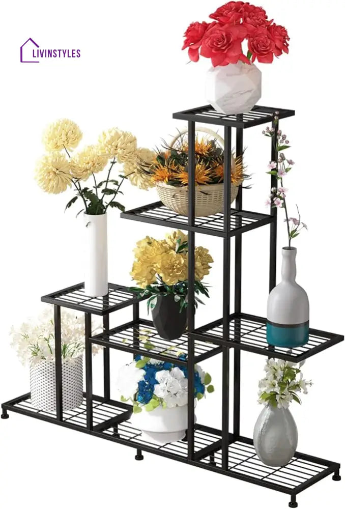 Anusha Metal Black Plant Stand For Balcony