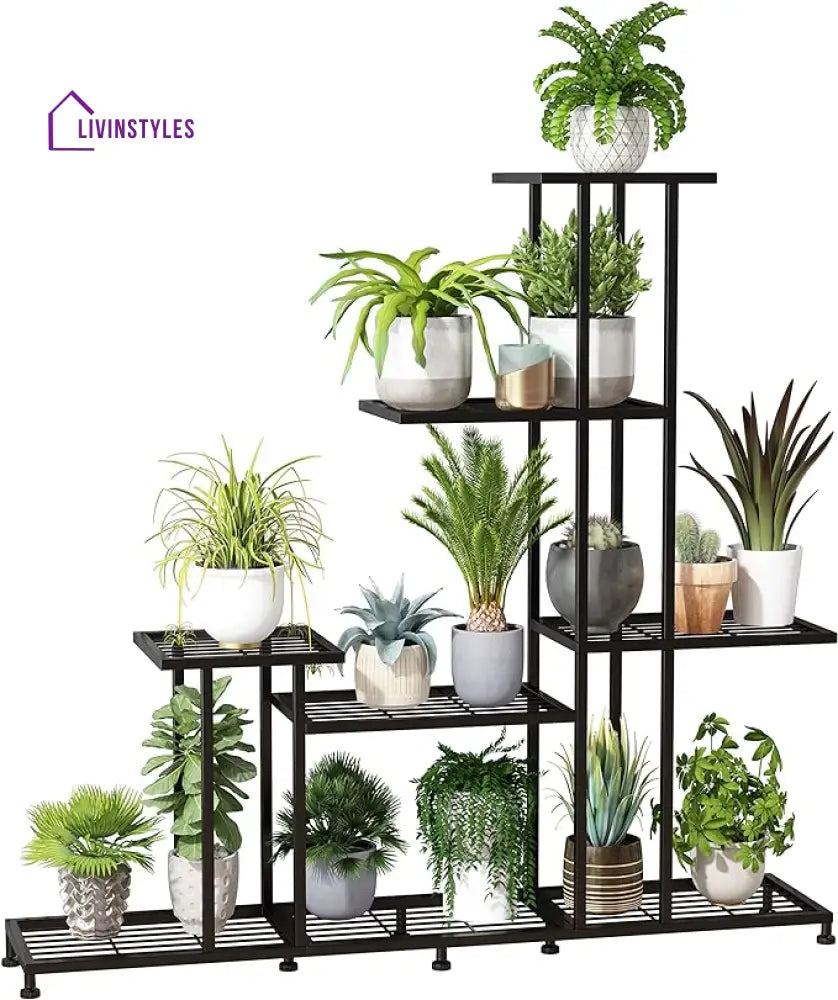 Anusha Metal Black Plant Stand For Balcony