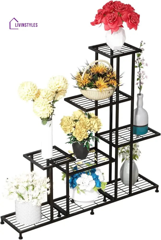 Anusha Metal Black Plant Stand For Balcony