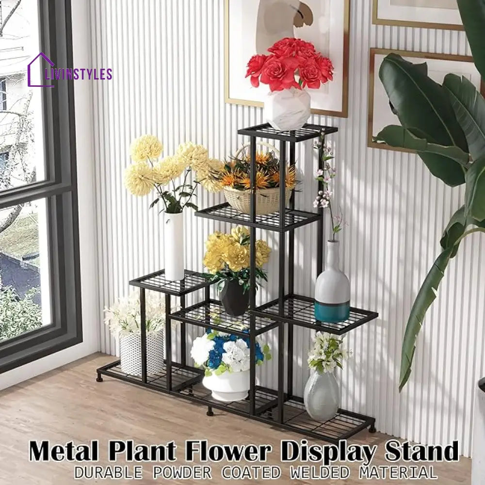 Anusha Metal Black Plant Stand For Balcony