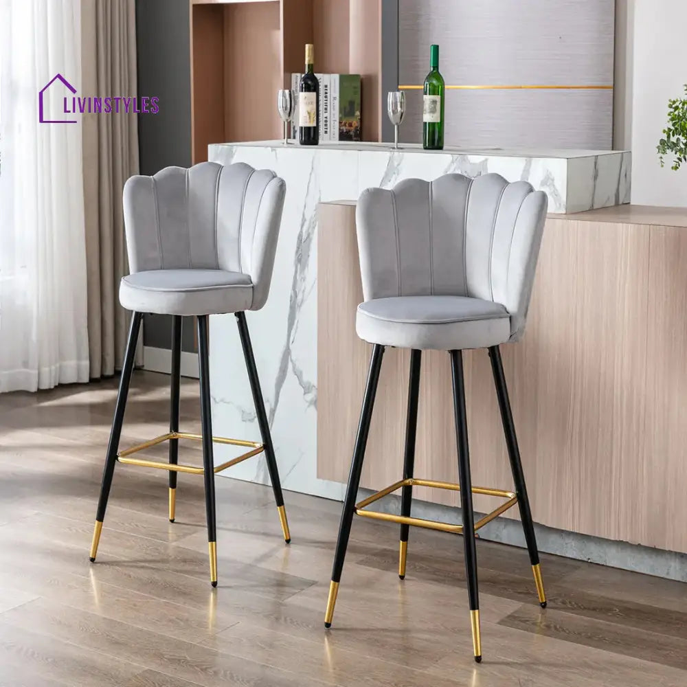 Grey Color Flower Counter Stool Set Of-1