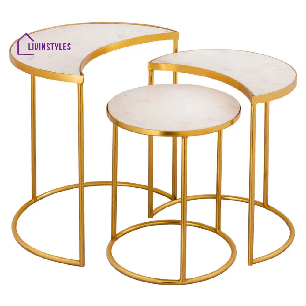 Aparna Marble Top Metal Side Table - Set Of 3