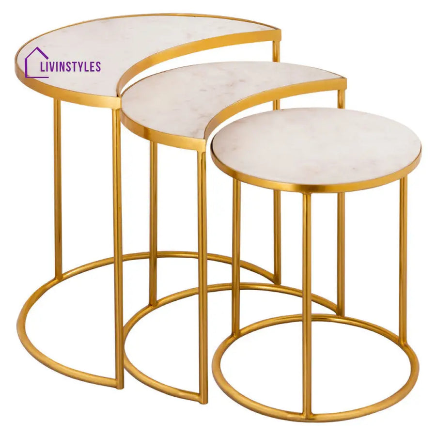 Aparna Marble Top Metal Side Table - Set Of 3