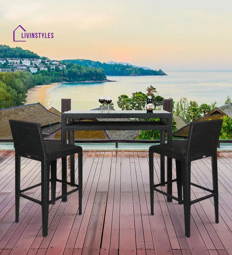 Aparna Outdoor Patio Bar Sets 2 Chairs And 1 Table (Black)