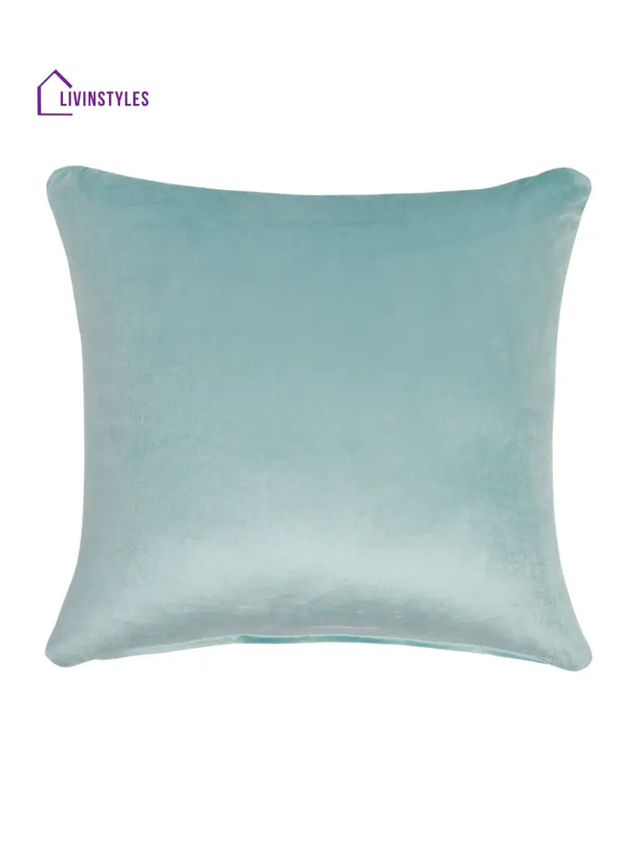 Aqua Color Velvet Hand Work Cushion Cover Set Of 2 (18X18 Inch)